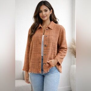 Women's Elegant Orange Tweed Blazer